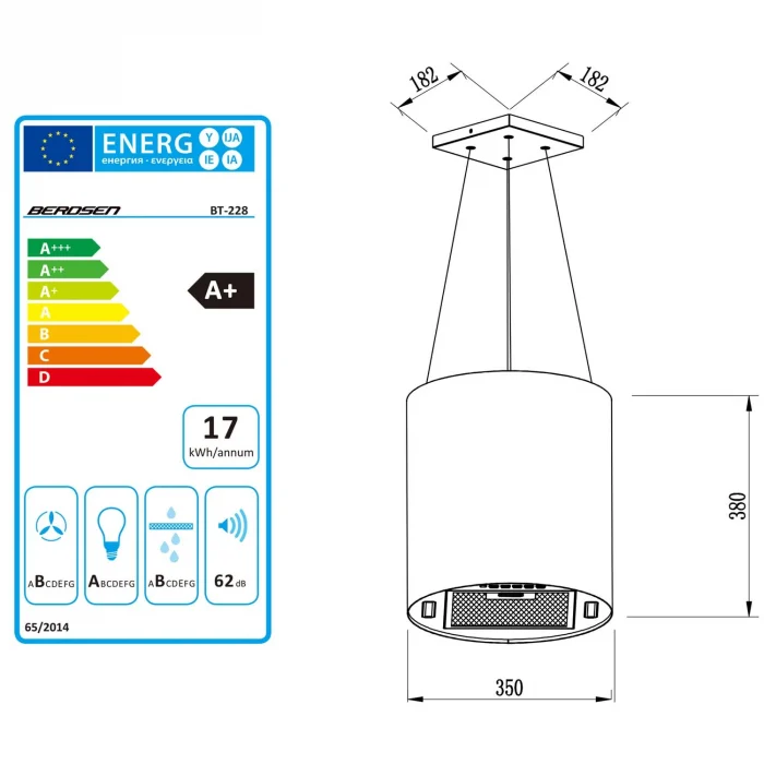 Витяжка кухонна підвісна 35см біла BT-228 - Зображення 10