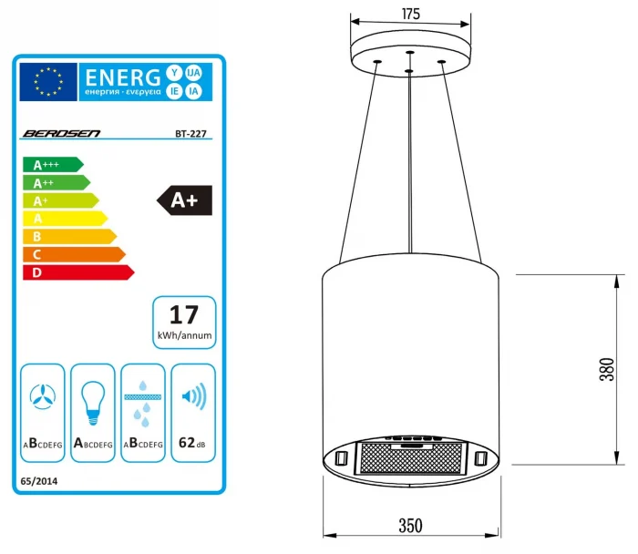 Витяжка кухонна підвісна 35см чорна BT-227 - Зображення 9