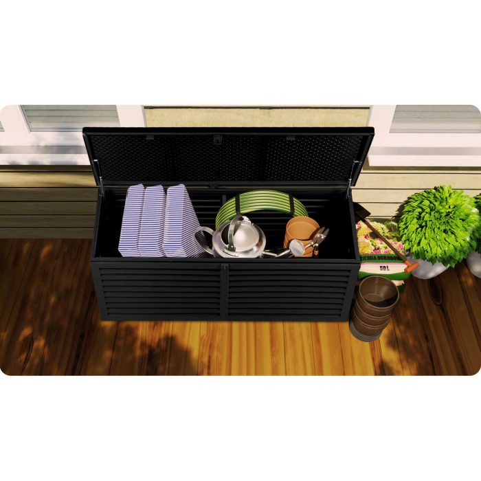 Садова скриня 143,5 x 57 x 53,5 см 390 л чорна - Практичне зберігання на вулиці - Зображення 10