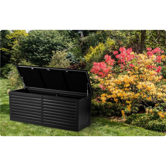 Садова скриня 143,5 x 57 x 53,5 см 390 л чорна - Практичне зберігання на вулиці - Зображення 12