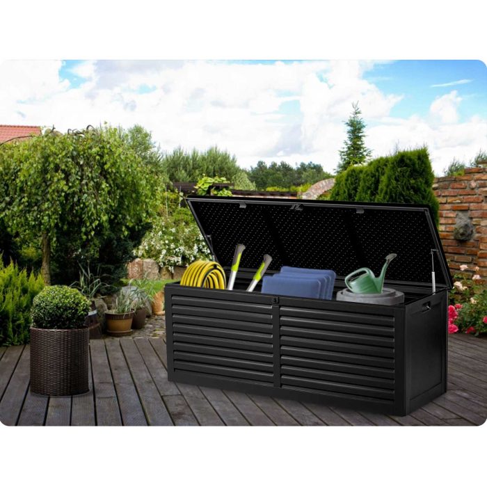 Садова скриня 143,5 x 57 x 53,5 см 390 л чорна - Практичне зберігання на вулиці - Зображення 13