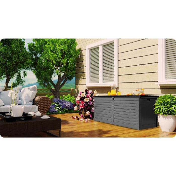 Садова скриня 143 x 57 x 53,5 см 390 л чорна-сіра - Модерний дизайн для саду - Зображення 5