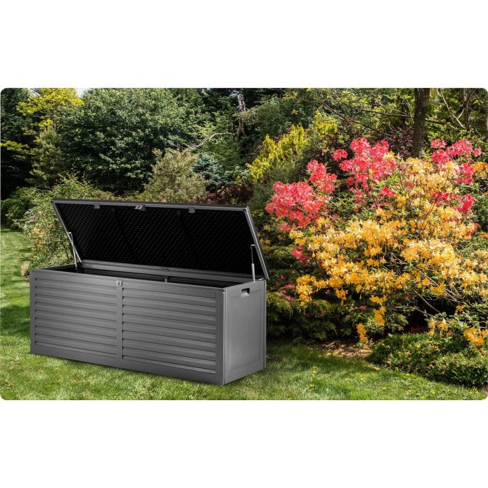 Садова скриня 143 x 57 x 53,5 см 390 л чорна-сіра - Модерний дизайн для саду - Зображення 7