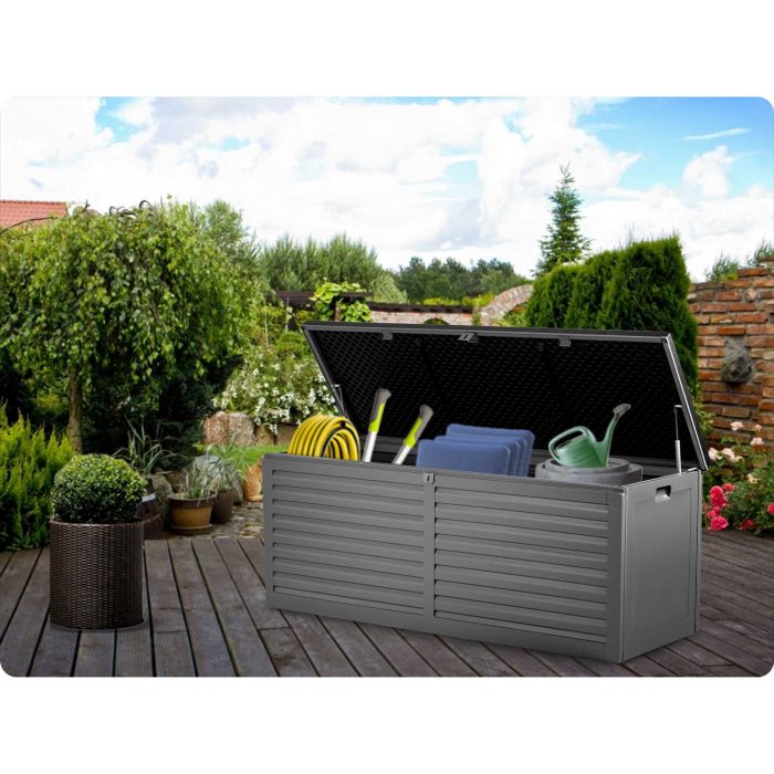 Садова скриня 143 x 57 x 53,5 см 390 л чорна-сіра - Модерний дизайн для саду - Зображення 8