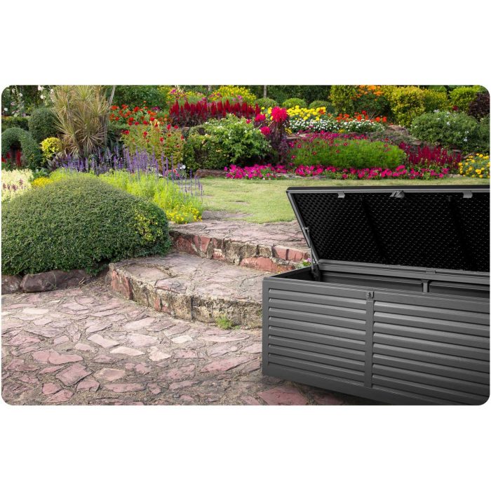 Садова скриня 143 x 57 x 53,5 см 390 л чорна-сіра - Модерний дизайн для саду - Зображення 11