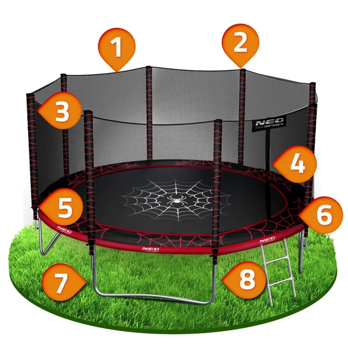Батут садовий 14ft/435 см з зовнішньою сіткою та драбинкою Neo-Sport - Комфорт і безпека для усієї родини - Зображення 9