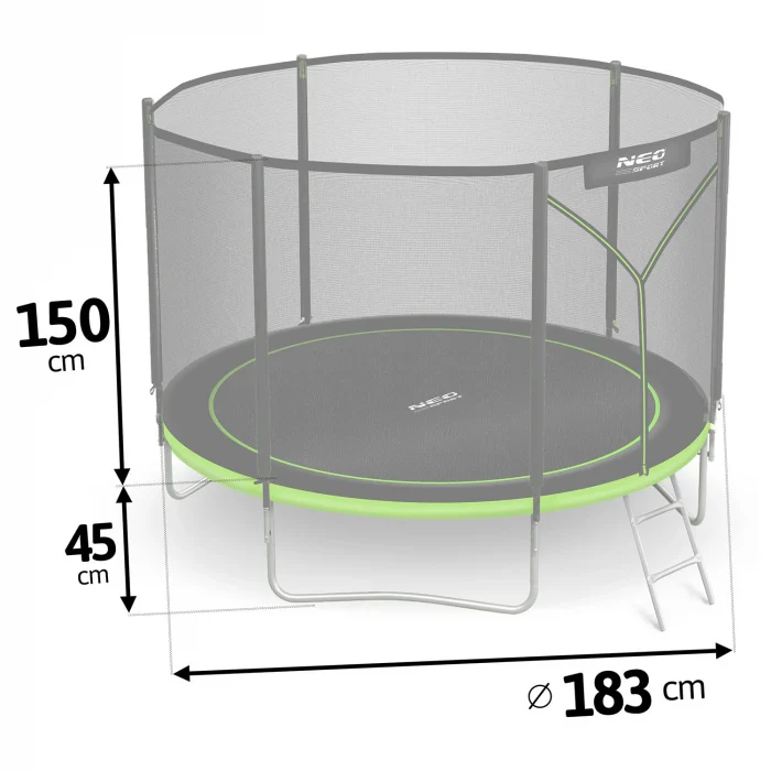 Батут садовий 6ft/183 см з зовнішньою сіткою та драбинкою Neo-Sport - Ідеальний для невеликих дворів - Зображення 3