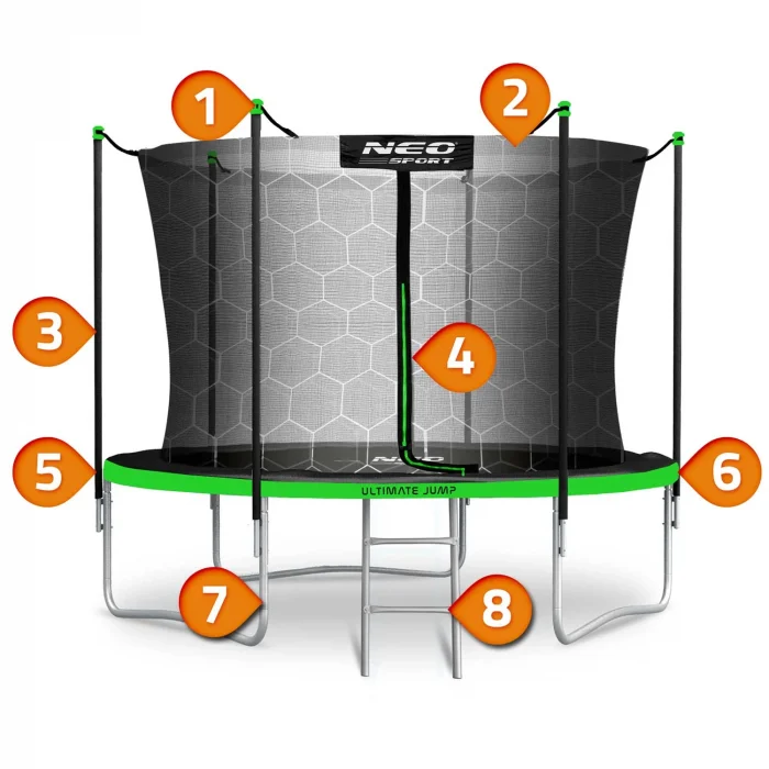 trampolina-ogrodowa-8ft-252cm_43481 Батут садовий 8ft/252 см з внутрішньою сіткою та драбинкою Neo-Sport - Легкий доступ для дітей - Зображення 13