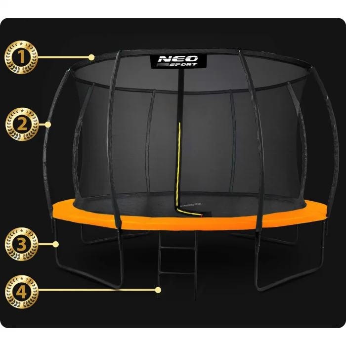 Батут садовий профільований 12ft/374 см з внутрішньою сіткою Neo-Sport - Висока стійкість та безпека - Зображення 11