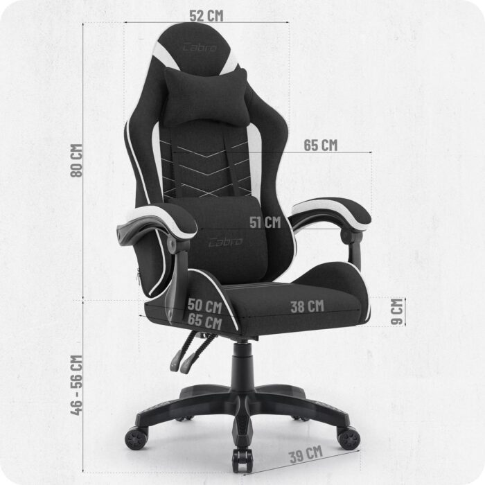 Ігрове крісло CABRO C500 FABRIC чорно-біле комфорт та стиль для тривалих ігор - Зображення 10