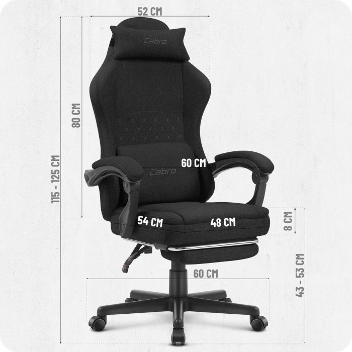 Ігрове крісло CABRO C503 Чорна тканина комфорт і стиль у чорній тканині для тривалих ігор - Зображення 10