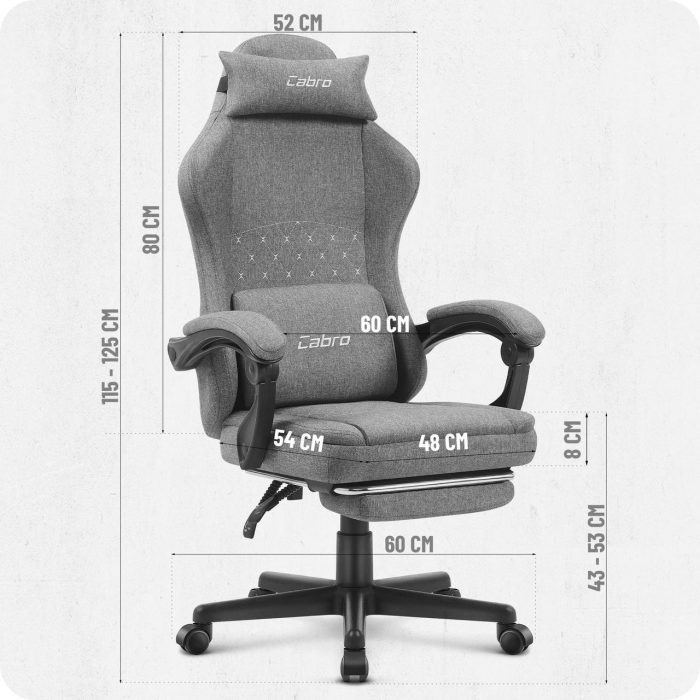 Ігрове крісло CABRO C503 FABRIC Сіре елегантний дизайн та комфорт для геймерів - Зображення 6