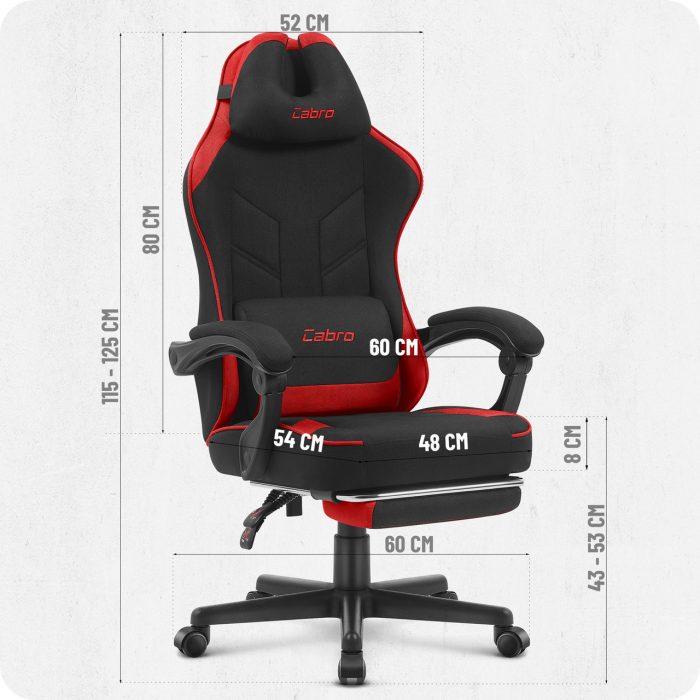 Геймерське крісло Cabro C504 BLACK RED тканина Чорно-Червоне кольору потужний стиль та комфорт для захоплюючих ігор - Зображення 10