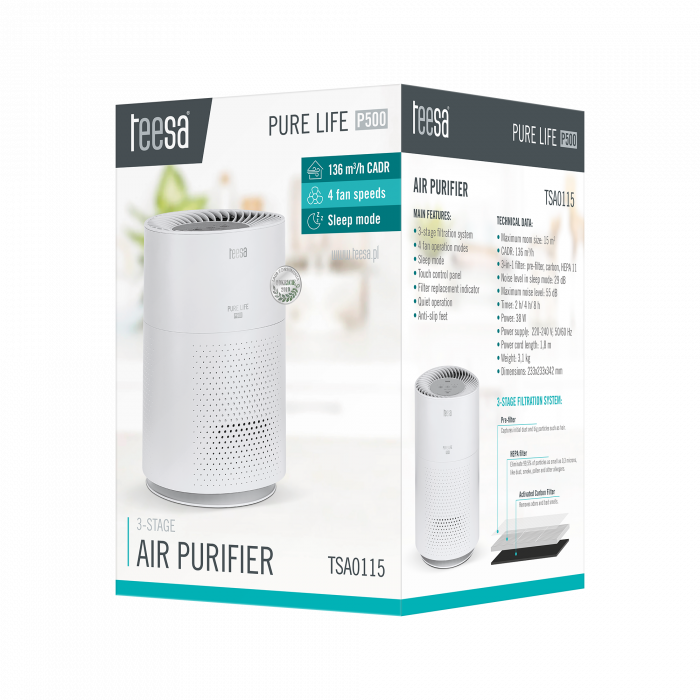 Домашній очищувач повітря Teesa Pure Life P500 оснащений 3 конфорками з нержавіючої сталі загальною потужністю 10,8 кВт, завдяки яким всі ваші закуски, включаючи м'ясо і овочі, будуть ідеально і рівномірно прожарені. - Зображення 8