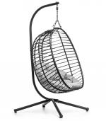 Підвісне садове крісло гойдалка (кокон / гніздо) чорне SAN VITO + сіра подушка