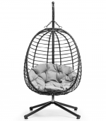 Підвісне садове крісло гойдалка (кокон / гніздо) чорне SAN VITO + сіра подушка - Зображення 4