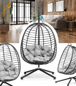 Підвісне садове крісло гойдалка (кокон / гніздо) чорне SAN VITO + сіра подушка - Зображення 3
