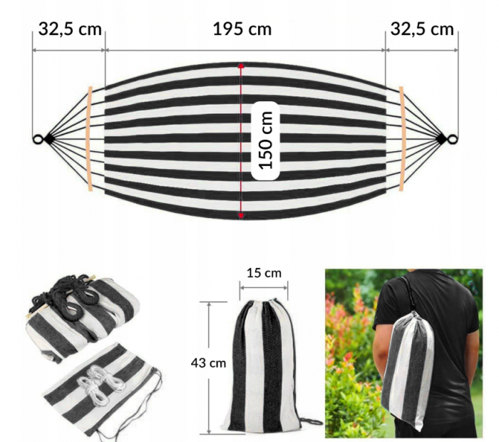 Гамак садовий KRUMAD КМ 1 200 кг 260 x 150 - Зображення 2