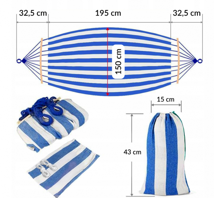 Гамак садовий KRUMAD КМ 2 200 кг 260 x 150 - Зображення 5