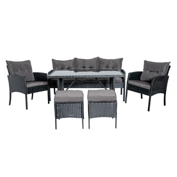 zestaw-mebli-ogrodowych-rattanowe-manas-7-osobowe-czarny Комплект садових меблів з техноратангу VELACO Manas антрацит , 6 предметів - Зображення 1