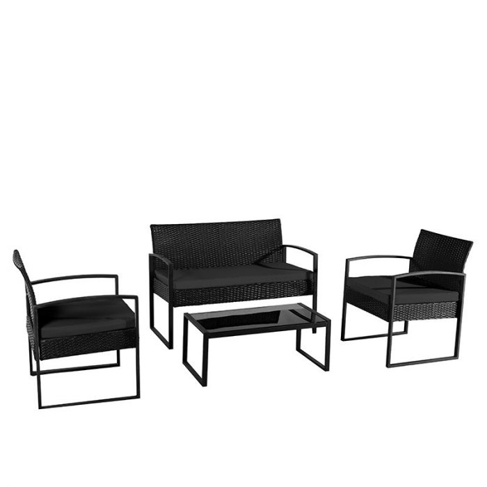 zestaw-mebli-ogrodowych-rattanowy-atlas-4-osobowy-czarny Комплект садових меблів з техноратангу VELACO Atlas чорний, 4 предмети - Зображення 1