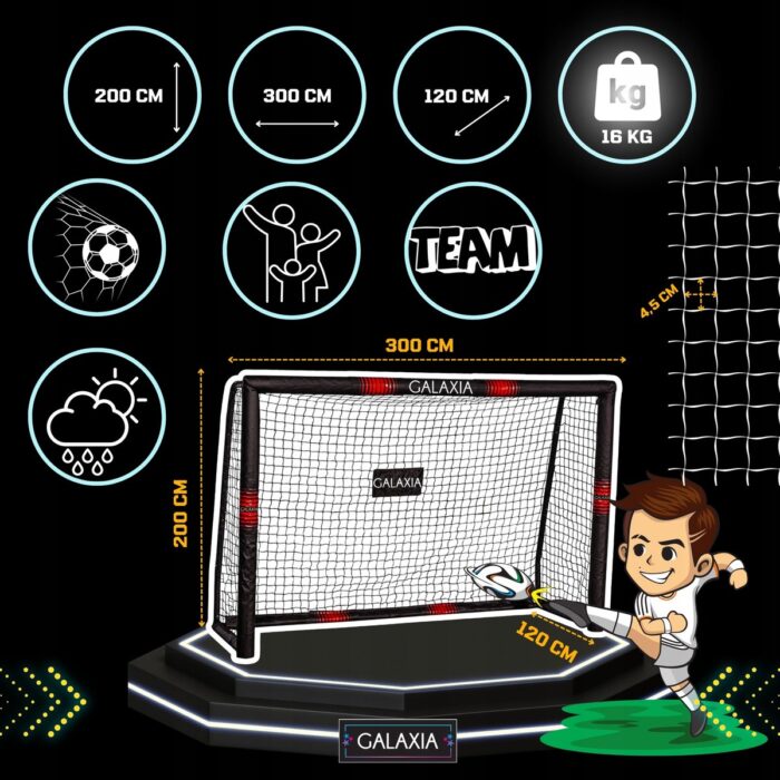 Стаціонарні футбольні ворота GALAXIA 300 x 200 x 120 см - Зображення 2