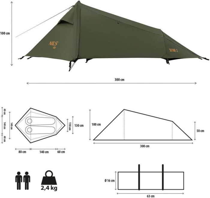 Туристичний намет двомісний зелений ультралегкий SKYAIR NILS CAMP SHOP_NC2502 - Зображення 2