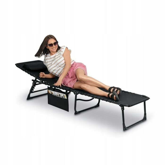 Пляжний шезлонг Tadar сталевий 4 позиції 188 x 56 x 28 см чорний - Зображення 2