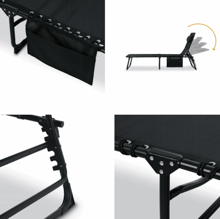 Пляжний шезлонг Tadar сталевий 4 позиції 188 x 56 x 28 см чорний - Зображення 5