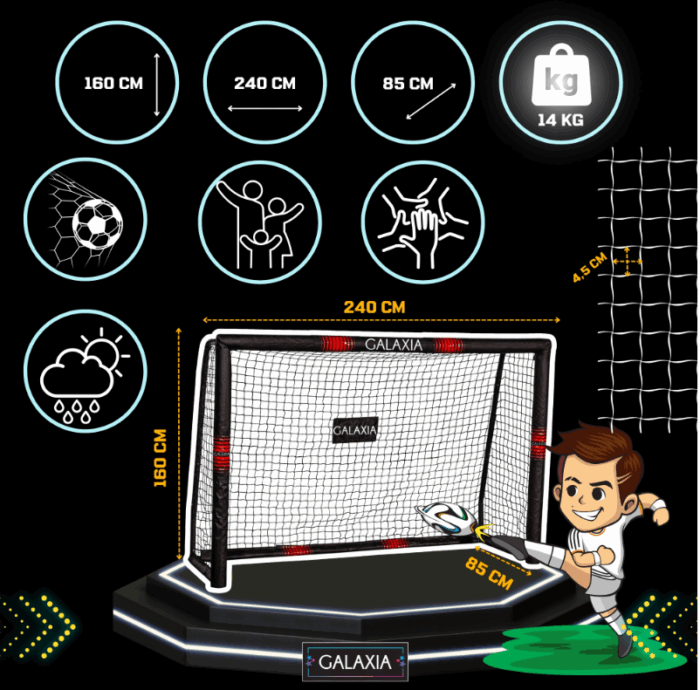 Портативні футбольні ворота GALAXIA 240 x 160 x 85 см - Зображення 3