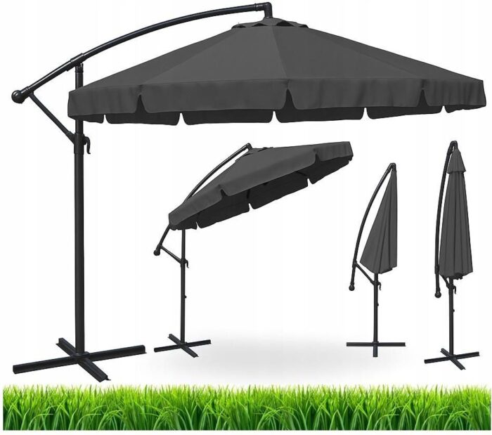 i-ekspand-parasol-ogrodowy-duzy-skladany-z-wysiegnikiem-falbana-350cm-szary Велика складна садова парасолька Ekspand  темно-сіра 350 x 250 см - Зображення 1