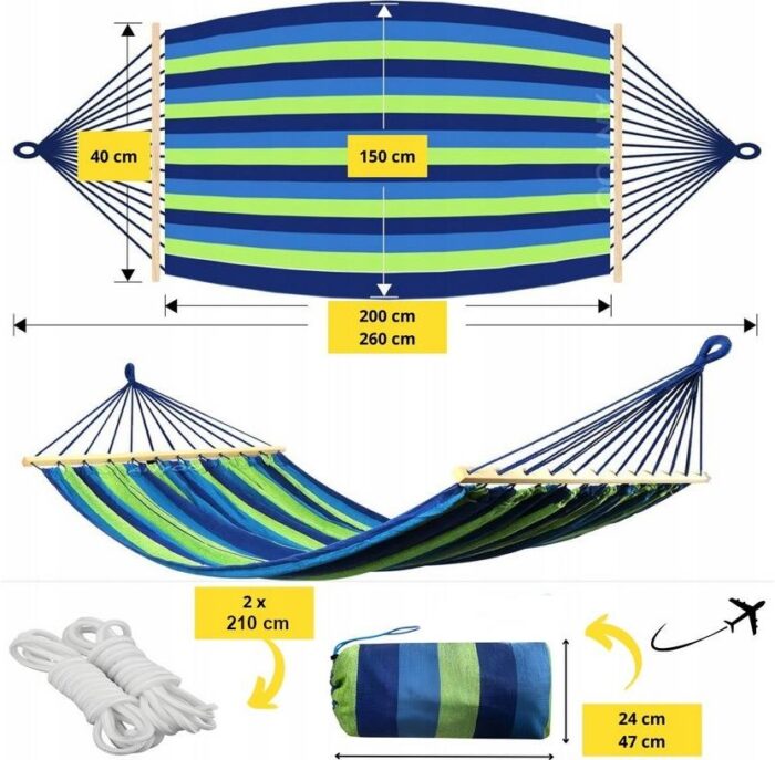 Садовий гамак Tutumi на 2 особи, гойдалка XXL, міцна, посилена, велика арка + сумка - Зображення 2