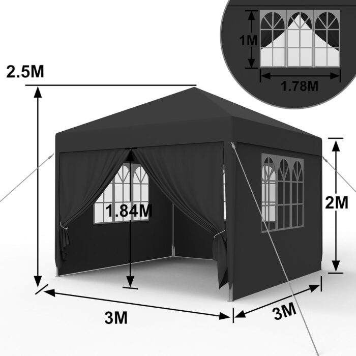 Павільйон садовий 4 стіни чорний 3x3 м MARTOM TG77595-3 - Зображення 2