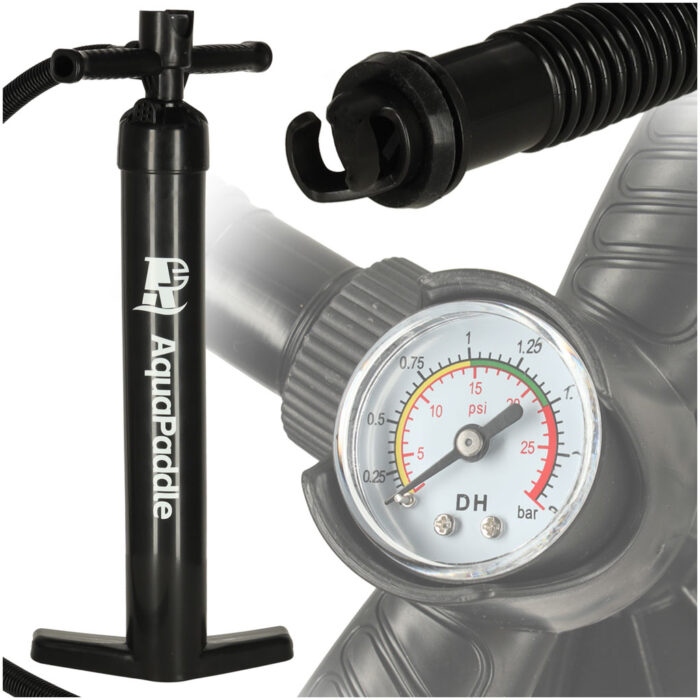 Hand-held-air-pump-with-manometer-for-SUP-board-158296 Насос для SUP дошки Ikonka KX3989 чорний - Зображення 1