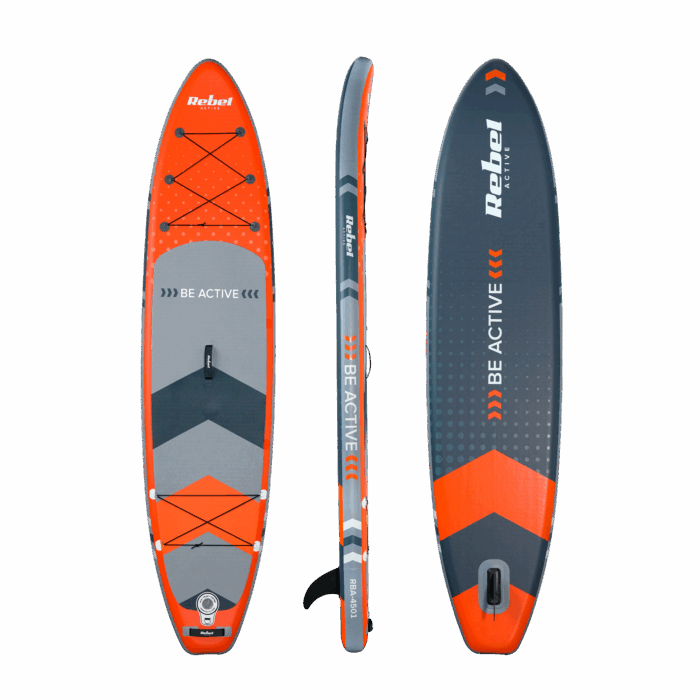 deska-sup-rebel-active-rba4500-pomaranczowa-77cf0bf928f447bd85e23721e170fa30-c3edf436 Надувна SUP-дошка Rebel RBA-4500-OR для плавання, комплект весл дроп-стібк 350 см - Зображення 2