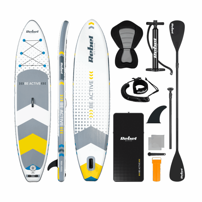 deska-sup-rebel-active-rba4501-biala-76ff1f87fb734dcd9f8dc5f29143a6b5-e9494c6d Надувна дошка Rebel SUP з сидінням для плавання, RBA-4501WH 350 см біло-сіра - Зображення 1