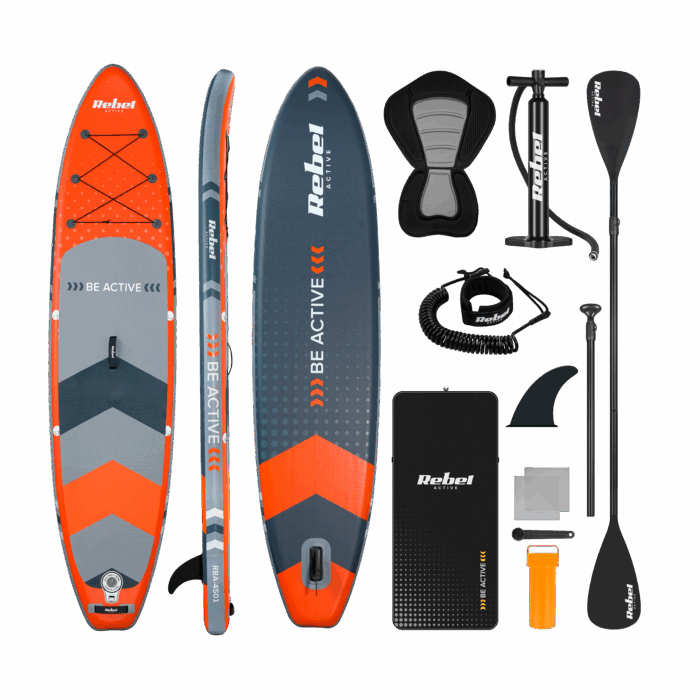 deska-sup-rebel-active-rba4501-pomaranczowa-5fe0ca4c381247d0a09ee9228f349224-ced587bb-1 Надувна дошка Rebel SUP з сидінням для плавання, RBA-4501-OR 350 см - Зображення 1