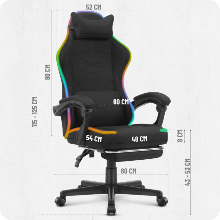 Ігрове крісло Cabro C502 світлодіодне чорне-тканина - Зображення 10