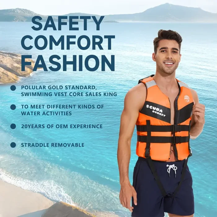 3291bb06-b777-40c8-b0f3-fff3a6866fbc-1 Рятувальний жилет HISEA, XL регульований для водних видів спорту помаранчевий - Зображення 1