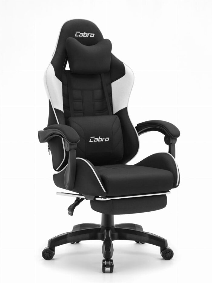 C501-White1 Ігрове крісло Cabro C501 Чорно-біле тканина - Зображення 1