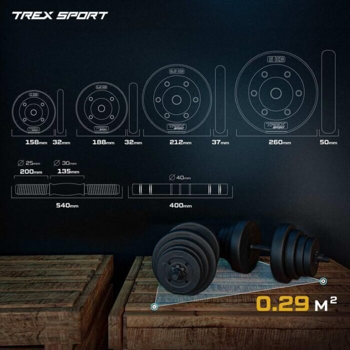 Набір регульованих бітумних гантелей Trex Sport 2х20 кг TX-020SNO - Зображення 3