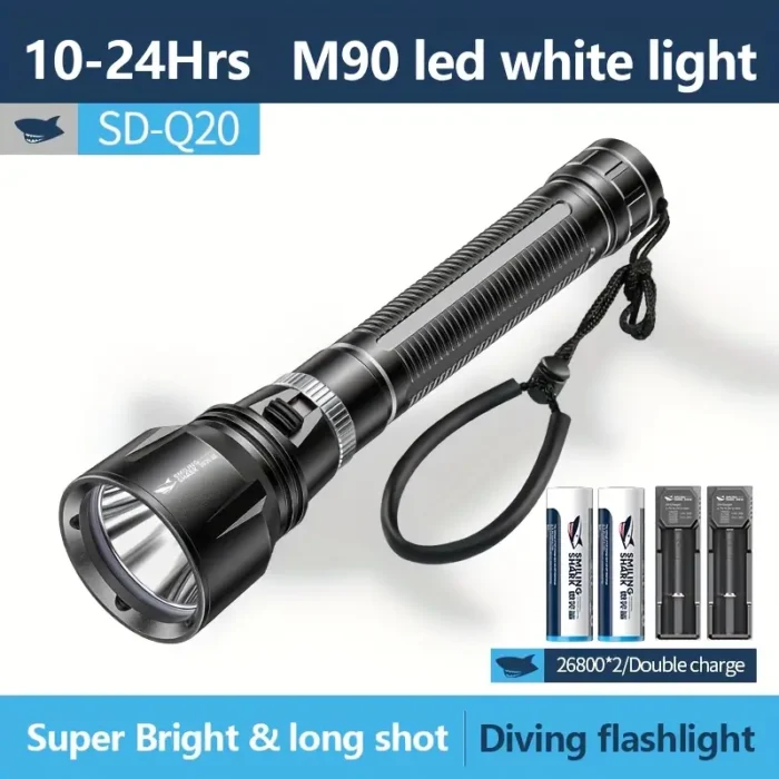 LED Ліхтарик SMILING SHARK M90 22 см для підводного плавання та охоти. - Зображення 4