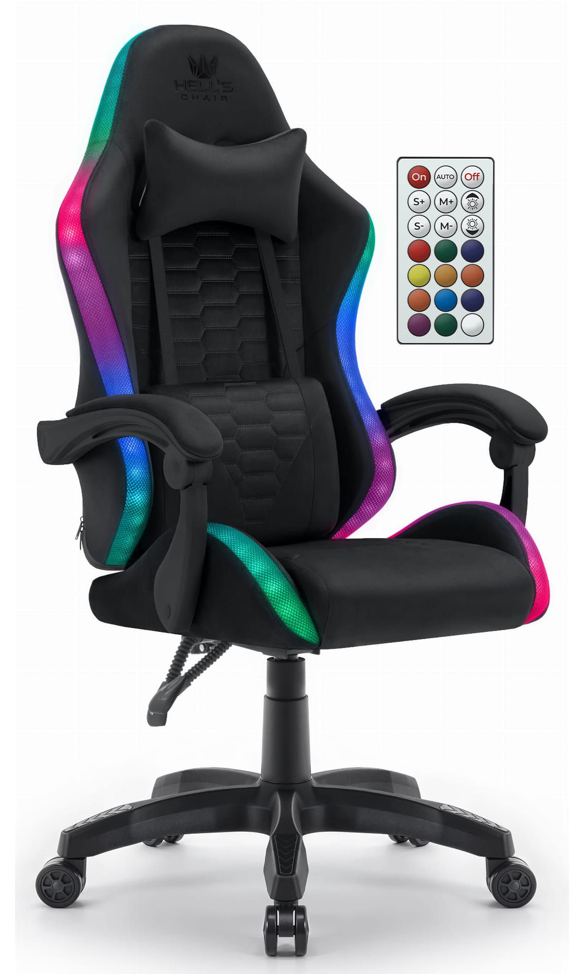 Fotel-gamingowy-Hells-Chair-HC-1000-Black-Czarny-Tkanina-LED-RGB Геймерське крісло тканинне Hell's Chair HC-1000 Black LED - Зображення 1