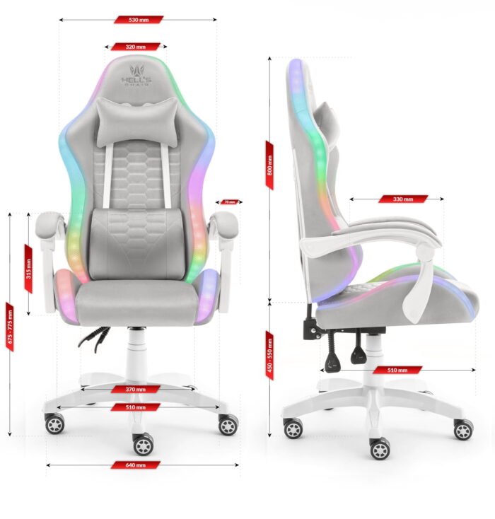 Геймерське крісло тканинне Hell's Chair HC-1000 Grey LED - Зображення 8