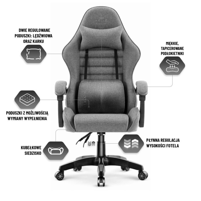 Геймерське крісло Hell's Chair HC-1003 2.0 Grey Black тканина - Зображення 7