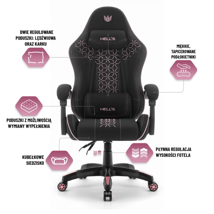Геймерське крісло Hell's Chair HC-1008 Black Pink 2.0 тканина/сітка - Зображення 6