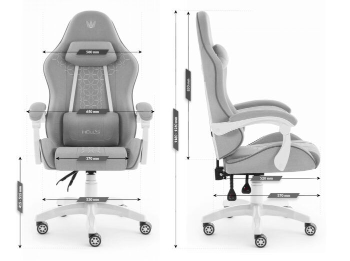 Геймерське крісло Hell's Chair HC-1008 Grey White 2.0 тканина/сітка - Зображення 8