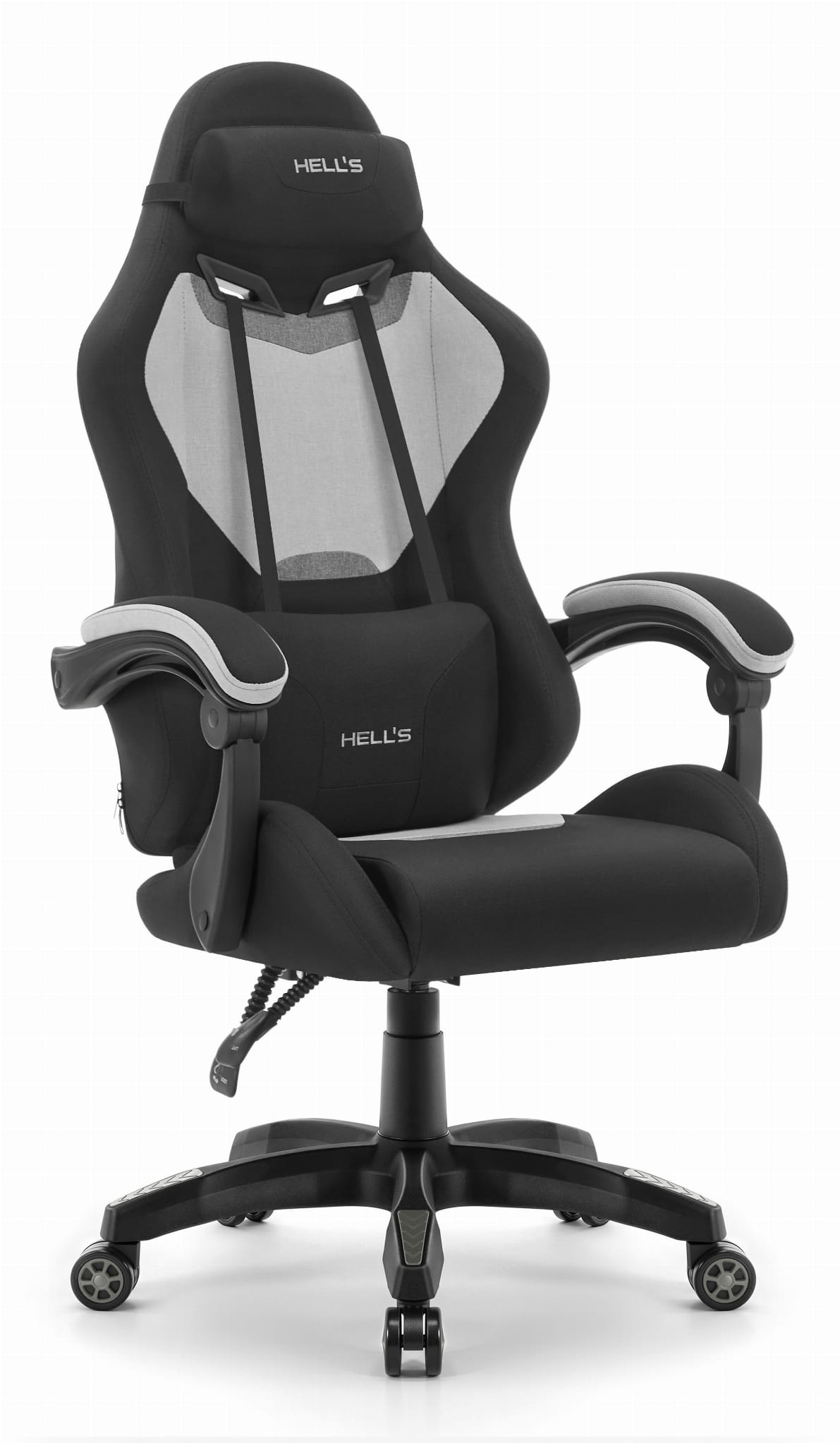 Fotel-gamingowy-Hells-Chair-HC-1012-Black-Grey-Czarny-Szary-Tkanina Геймерське крісло Hell's Chair HC-1012 Black Grey тканина - Зображення 1