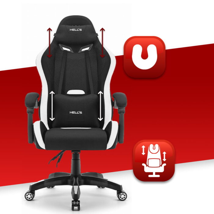 Геймерське крісло Hell's Chair HC-1012 Black White тканина - Зображення 6