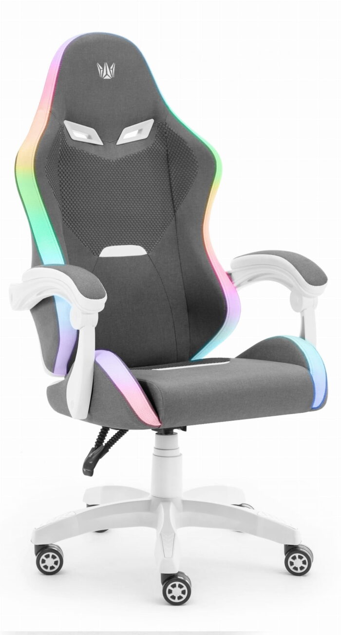 Геймерське крісло Hell's Chair HC-1012 LED RGB Grey White тканина - Зображення 2